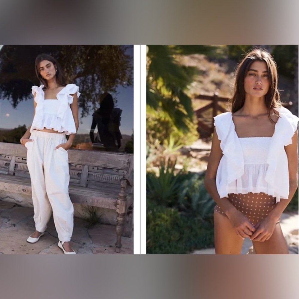 Free People 100% Cotton Make Waves Reversible Crop Top Babydoll Top - Picture 12 of 12